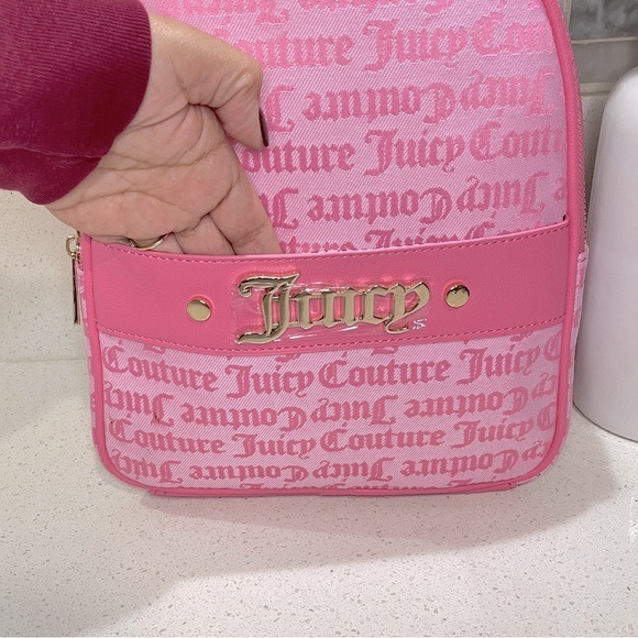 NEW Juicy Couture Pink Monogram‎ Jacquard Mini Backpack Gold Logo Y2K Barbiecore main image 4